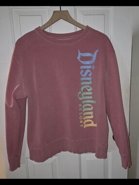 Disney Pink Crewneck Sweatshirt with Vertical Multicolor Logo